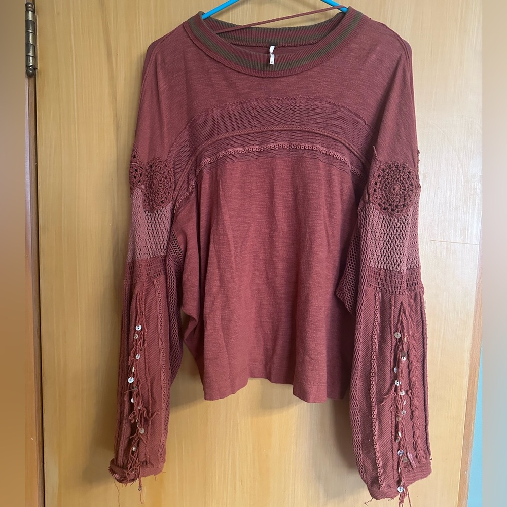 Free People Lace Sleeve Top